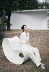 Classic Ivory Tuxedo Pantsuit Set